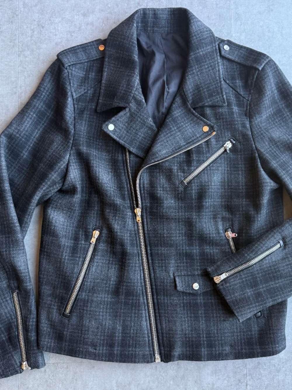 The Kooples Sport, wool checked motorcycle jacket, men's L